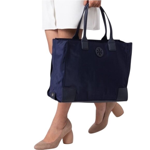 Tory Burch (136144) Navy Ella Large Nylon Tote Bag Purse Shoulder Handbag - Picture 1 of 5